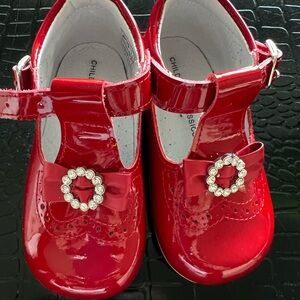 Classic Red Kids Shoes with Bow Detail
